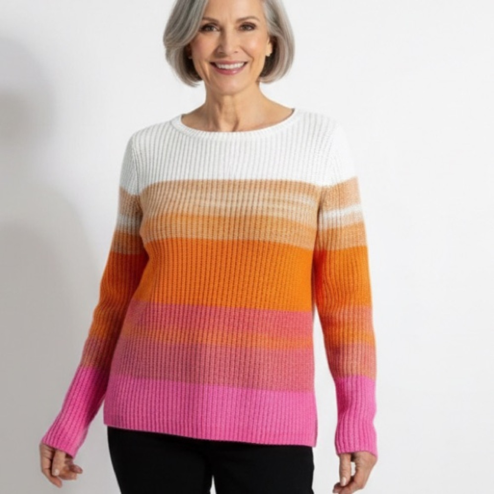 Talbots Women's Sweater in White, Orange, and Pink